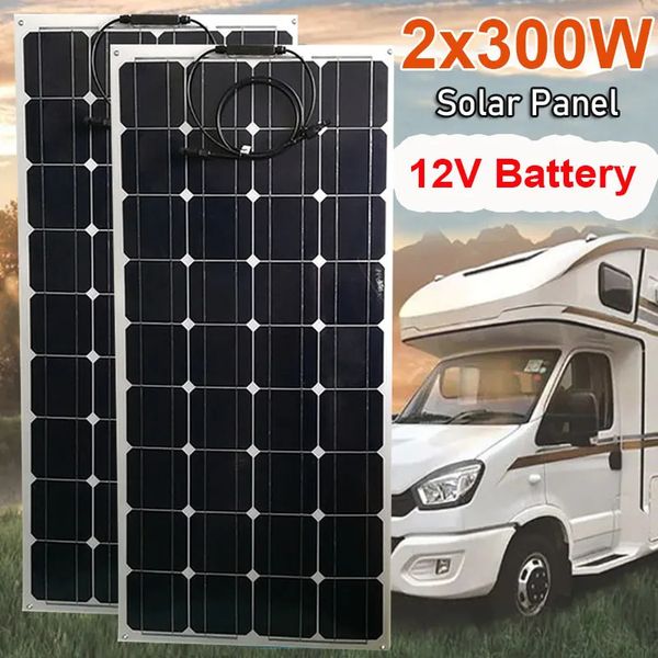 Caricabatterie Kit pannello solare da 600 W 300 W Carica per batteria da 12 V Caricatore di energia per celle PET flessibile da 18 V Camping Car RV Boat Home Outdoor 230927