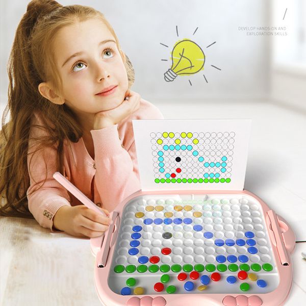 Lernspielzeug Lernspielzeug Kinder Zeichenspielzeug Set Cartoon Magnetisches Zeichenbrett Bunte Magnetperlen Feinmotoriktraining Schreibpuzzle Früherziehungsspielzeug