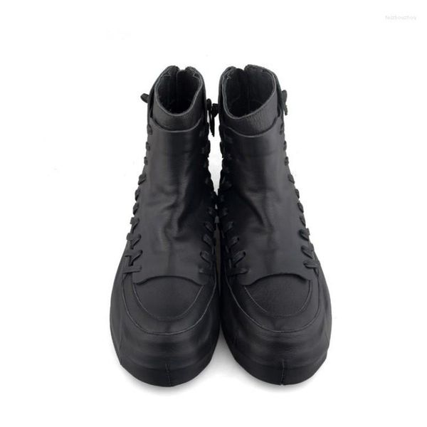 Botas de alta rua homens sapatos de alta qualidade luxo hip hop real couro zíper tornozelo harajuku preto plataforma tênis 35-44