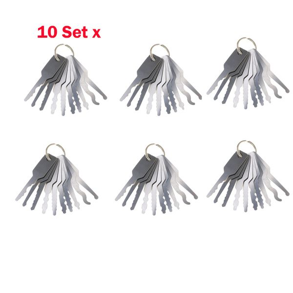 10 Set/lotto 10PCS Chiavi Jiggler in acciaio inossidabile Dual Sided Car Unlock Lock Open Accessori di riparazione Kit di strumenti di sostituzione automatica