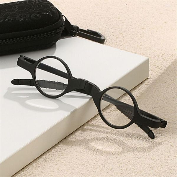Óculos de sol feminino masculino pequena lente redonda dobrável óculos de leitura com caso zíper original dobradiça de mola presbiopia óculos