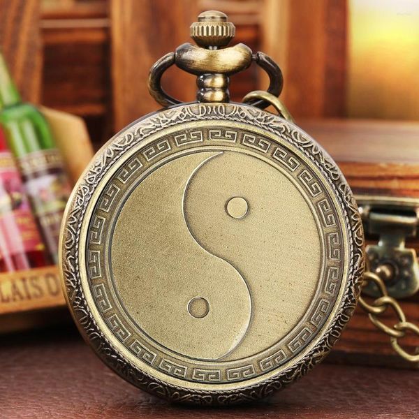 Orologi da tasca Modello Tai Chi Moneta commemorativa Orologio al quarzo Collana con catena in bronzo Fob Ciondolo Orologio antico Regali Uomo