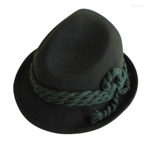 Berets Wolle Hut Fedora Trilby Mit Weben Seil Chapeau Homme Grün Frauen Weiche Hüte Sombreros Hombre