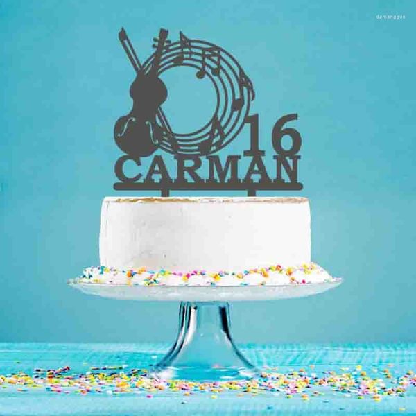 Strumenti per torte Topper per violino personalizzato Nome personalizzato Musica per età per la decorazione della festa di compleanno del musicista