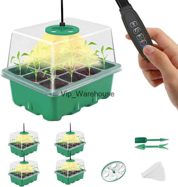 Bandejas iniciais de sementes Grow Lights com kits iniciais de semeadura Grow Light com cúpulas de umidade cobrem bandejas de germinação de plantas de jardinagem interna YQ230926 YQ230926