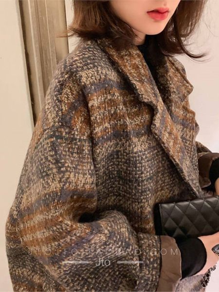 Misto lana da donna Bella Inverno Cappotto coreano Donna Cappotti larghi di lana vintage Cappotto doppio petto con colletto rovesciato femminile 230926