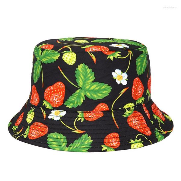 Berretti Cappello da pescatore con stampa di frutta in cotone quattro stagioni Cappello da sole da viaggio all'aperto Joker alla moda per uomo e donna 162