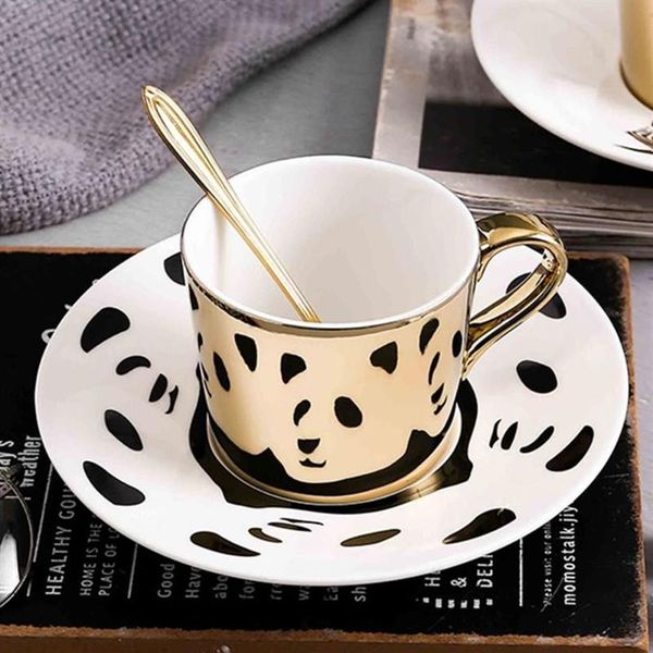 Tazze 250ML Ceramica Leopard Anamorfico Tazza Specchio Riflessione Tiger Zebra Tazza Caffè Set da tè con sottobicchiereMugs336U