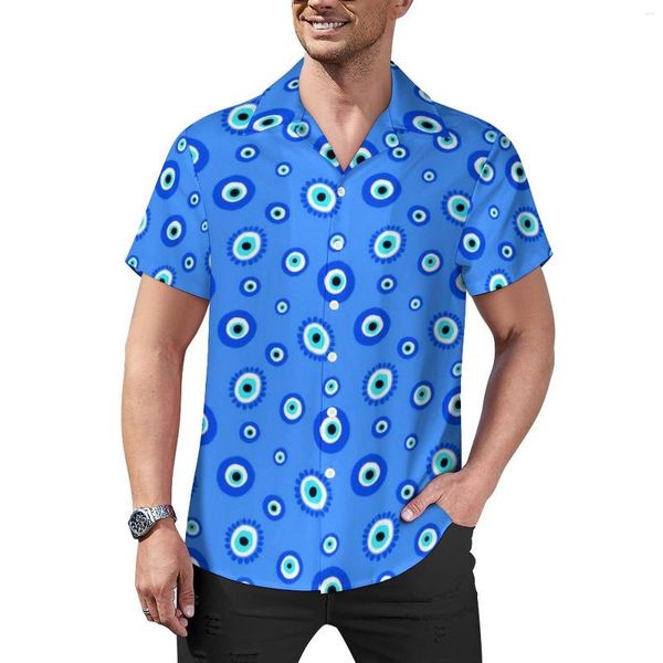 Camisas casuais masculinas grego mal olho praia camisa sorte azul talismã havaiano homens na moda blusas de manga curta personalizado topos tamanho grande