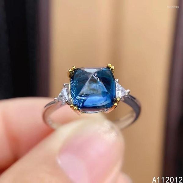 Küme halkaları kjjeaxcmy ince mücevher doğal mavi topaz 925 STERLING Gümüş Klasik Kadın Taş Ring Destek Testi Kutu