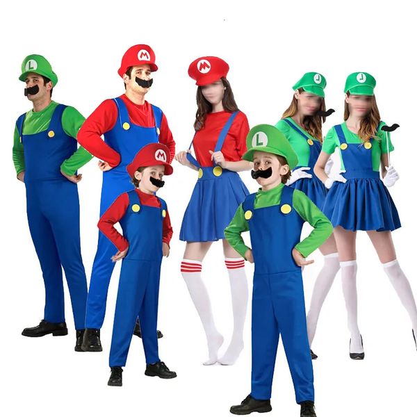 Giyim setleri çocukların bodysuit animasyonu luigi kardeşler kırmızı yeşil giyim şapkası sakal set parti performans kostümleri 230927