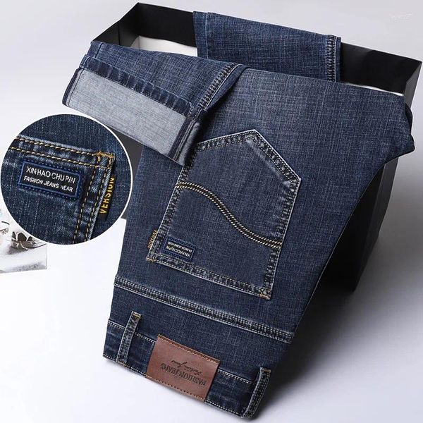 Jeans da uomo estivi sottili da lavoro di fascia alta elasticizzati slim denim gamba dritta pantaloni casual larghi larghi