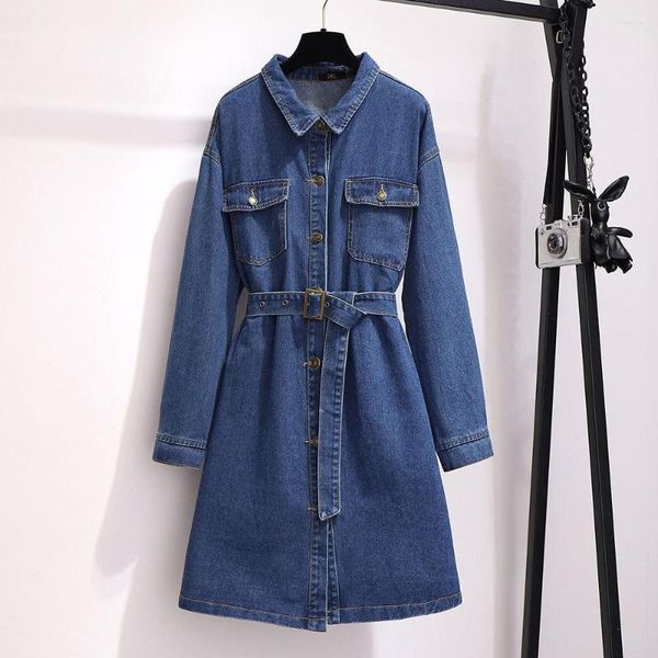 Vestidos casuais superaen oversized feminino 2023 primavera outono coreano solto a linha de manga comprida vestido jeans