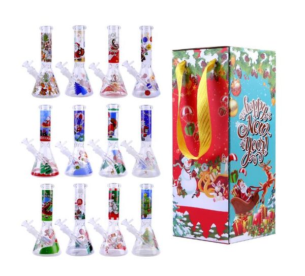 Weihnachtsgeschenk Glas Mini-Bodenbecher Bong 10 Zoll Rasta-Farbwasserpfeifen Bongs 14,4 mm Joint Dab Oil Rig Bubbler Rauchen Wasserpfeifen