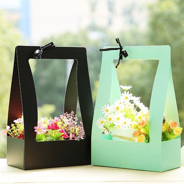 Cesta de flores caixa de papel 5 peças caixa de embalagem de flores portátil à prova d'água florista bolsa transportadora de flores frescas em verde preto pink3109