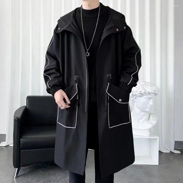 Erkek trençkotları Kore tarzı ceket moda sokak rahat uzun ceketler büyük cep palto yüksek kaliteli marka giyim