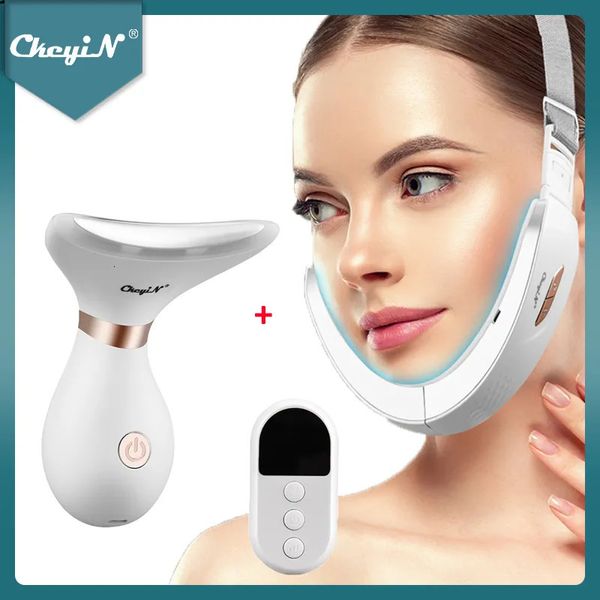 Massageador facial CkeyiN EMS V Face Simming Belt Chin Cheek Lifting Massageador LED Pon Removedor de rugas Anti Idade Remoção de queixo duplo Pescoço mais fino 230927