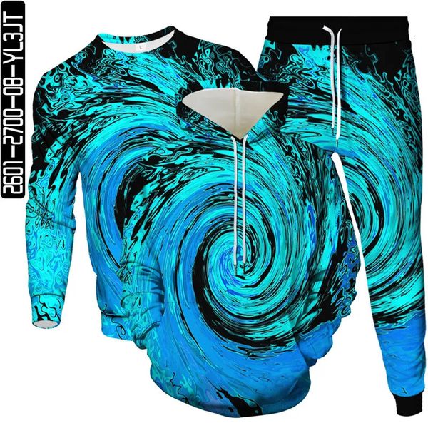 Homens Tracksuits Homens Moda Moletom Jogging Pant Hoodie 3 Pcs Set Mulheres Ao Ar Livre Roupas Casuais Colorido Vortex 3D Imprimir Tracksuit Tamanho S-6XL 230927