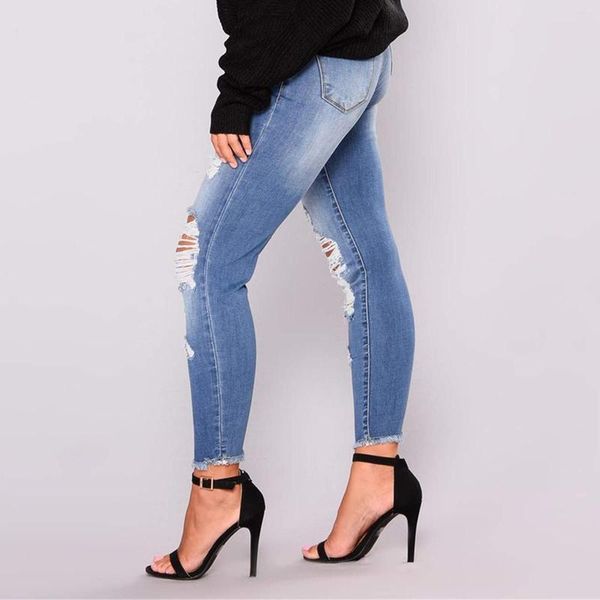 Jeans da donna Foro Glutei in denim Strappati Piedini elasticizzati BuLifting Pantaloni slim con tasche