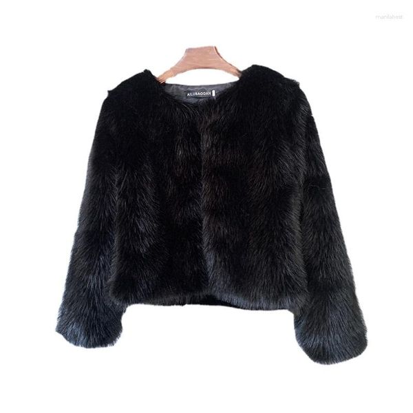 Pelliccia da donna Cappotto corto Donna Inverno 2023 In Capispalla Donna Rosa Peluche Giacca Donna Finto Donna O-Collo Fluffy Teddy