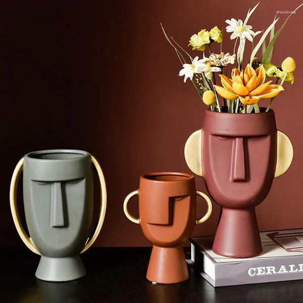 Festa Favor Criativo Arte Vaso Arranjo de Flores Decoração de Casa Ornamentos Cerâmico Recipiente de Rosto Humano com Orelhas Exibição de Mesa Mobiliário