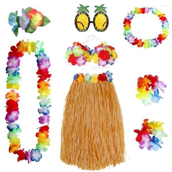 Abbigliamento da palco Forniture per feste alle Hawaii Decorazione Braccialetti Collana Occhiali Costume Costume Fascia per capelli Set gonna hula hawaiana