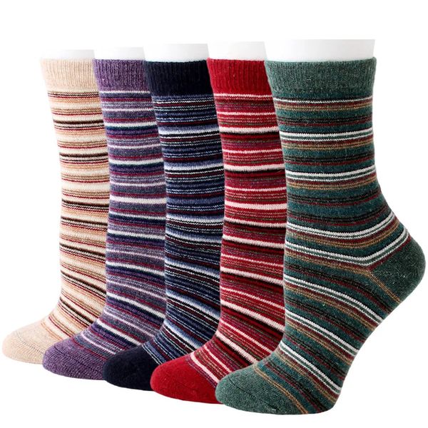 Erkek çoraplar 12 çift kış kadınlar kalın sıcak retro yatay çizgili desenler rahat moda yün gündelik bagaj çorapları 230927