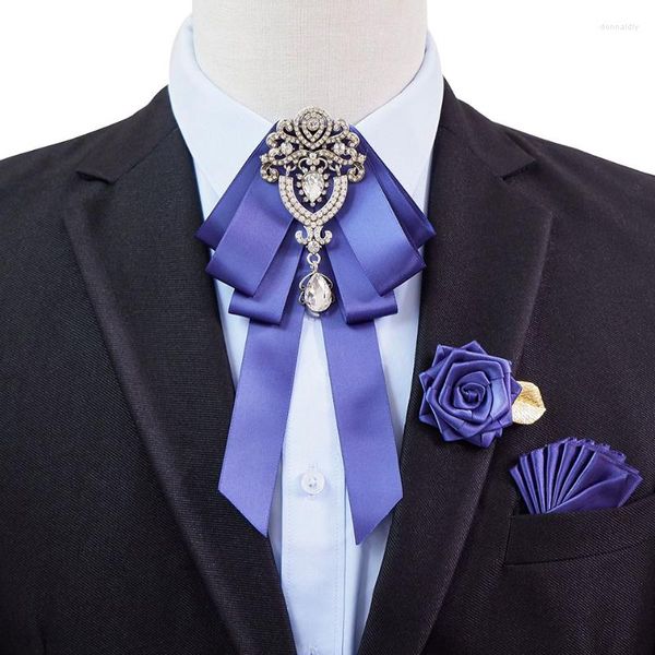 Papillon di lusso cravatta di cristallo spilla set coreano britannico da uomo d'affari colletto da sposa fiori corpetto 3 pezzi set regali di gioielli di fascia alta