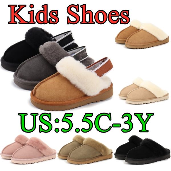 Crianças sapatos flip flop chinelos fluff yeah slide bebê austrália funkette chinelo meninos meninas camurça de pele de carneiro crianças plataforma shearling pele forrada slide sandália