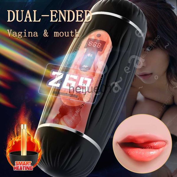 Masturbadores Automático Dual Channel Vibrando Masturbação Copo para Homem Boquete Buceta Vagina Aquecimento Masturbadores Sex Toys Vibrador Máquina X0926