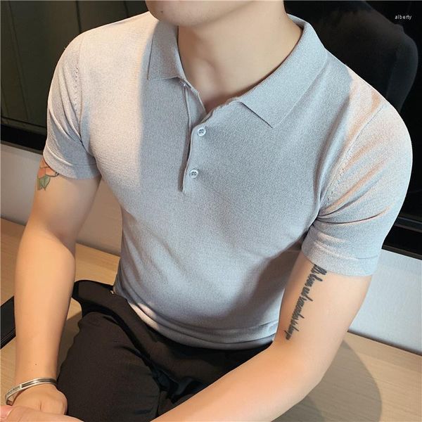 Polos masculinos 2024 verão casual camisas polo homens manga curta t-shirts fino negócio social hombre malha lapela camisetas roupas