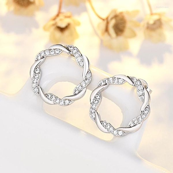 Orecchini con perno 2023 Minimalista Piccola CZ per le donne Corona intrecciata Cubic Zirconia 925 Ago in argento Gioielli carini