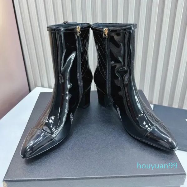 Designer outono inverno botas de tornozelo de couro feminino estiramento de malha saltos grossos botas curtas sapatos mulher tamanho 35-41