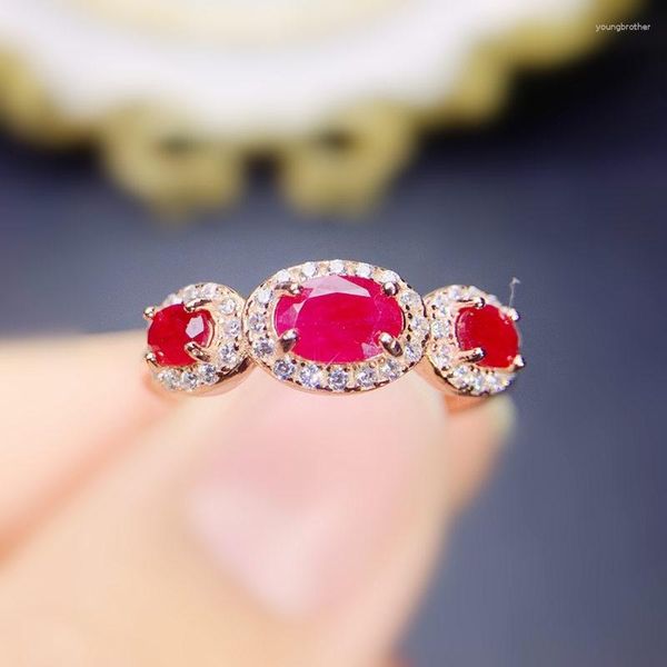 Кластерные кольца на ювелирные украшения естественное настоящее красное рубиновое кольцо 925 Стерлинговое серебро 0,35CT 2PCS 0,6CT 1PC GEMSTOSTE FINE J236211