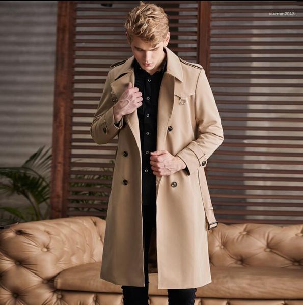 Trench da uomo Cappotto lungo doppio petto da uomo Abbigliamento da uomo Moda britannica Primavera Autunno Cappotto ampio con risvolto ampio