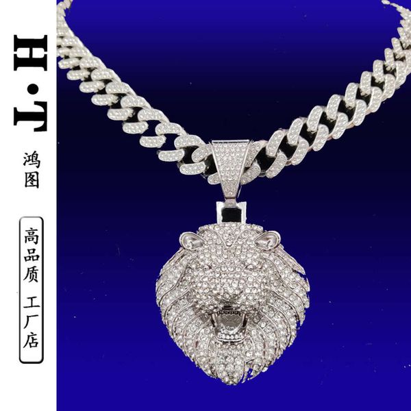 Collana da uomo Hip Hop piena di testa di diamante con pendente in lega di catena cubana, collana con piccolo leone, gioielli di marca di moda