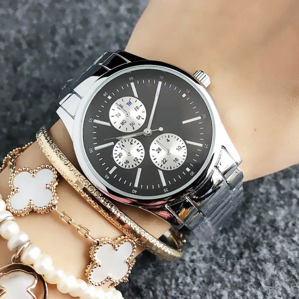 2023 Hot Sale Modemarke Armbanduhr für Damen Mädchen 3 Zifferblätter Stil Stahl Metallband Quarzuhren Kostenloser Versand Großhandel Geschenk Designeruhren