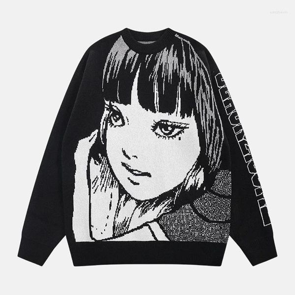 Женские свитера Goth Dark Harajuku Streetwear Аниме Графический Готический Эстетический Осенний женский пуловер Зимний эмо Свободный теплый черный свитер