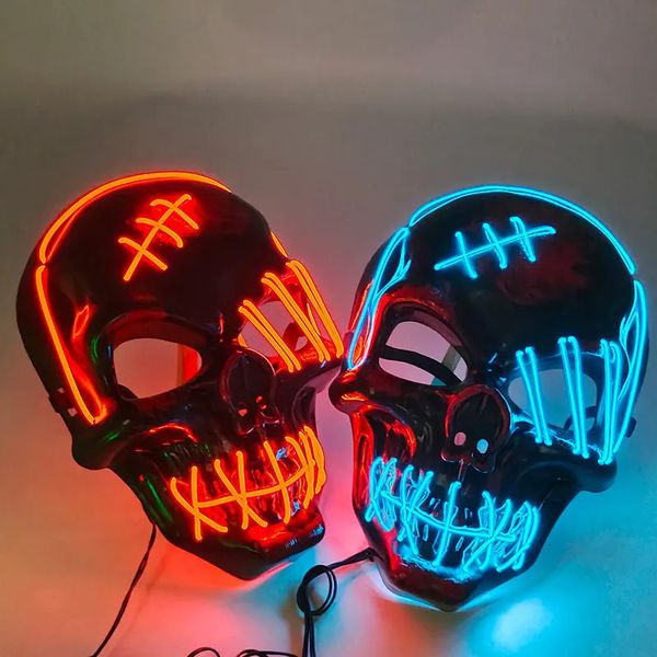 Maschere per feste Halloween Maschera di teschio spaventoso luminoso LED Illuminano Maschera di scheletro horror Carnevale Bar Puntelli per feste Neon Glowing Maschera di teschio Costumi 230927