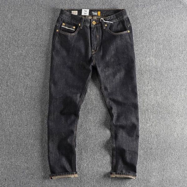 Herrenjeans Vintage Skinny für Männer mit roten und weißen Streifen gerade Beine natürliche Farbe Herbstmode