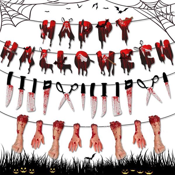 Decoração de festa halloween decorativo banner tesoura mão pé assombrado casa decoração arranjo pendurado ornamento helloween