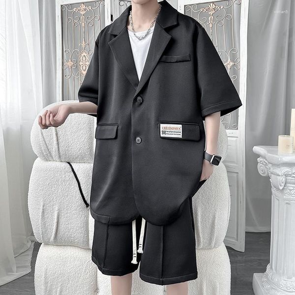 Ternos masculinos de verão casual terno jaquetas blazer conjunto streetwear elegante coreano 2 peças conjuntos com shorts 2023 casaco