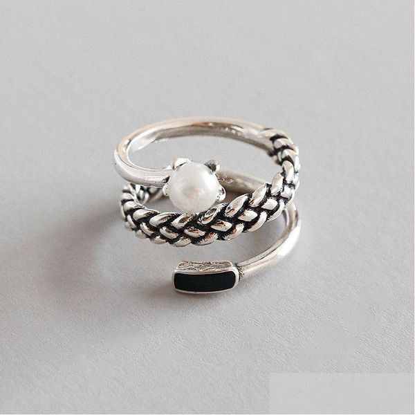 Другие новые кольца Sier Spiral с натуральным пресноводным жемчугом Anillos для женщин, трехслойное кольцо из стерлингового серебра 925 пробы, кольцо на палец Bijoux Jewe Dhsb4