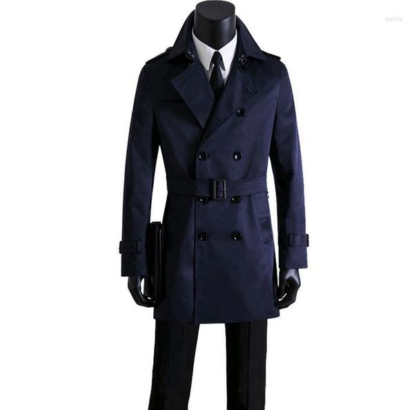 Trench da uomo Cappotto Primavera e Autunno Abbigliamento casual Uomo Doppiopetto Lungo Nero Uomo Uomo Capispalla Slim Cachi