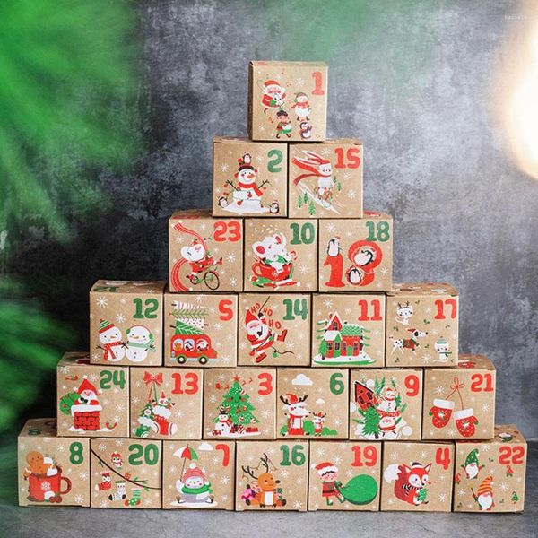 Weihnachtsdekorationen, 24 Stück, Geschenkbox, Adventskalender, 24 Tage, Kraftpapier, Süßigkeiten, Kekse, 7 x 7 x 7 cm, Weihnachtsjahr, Party, Kindergeschenke