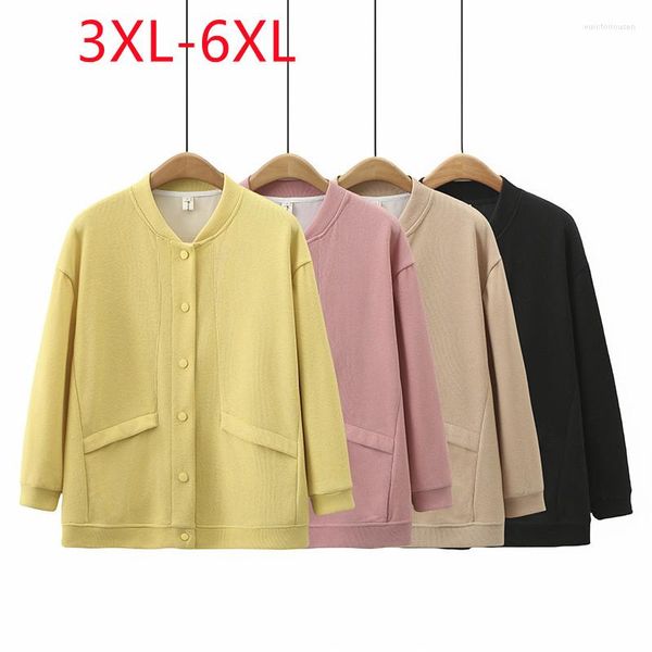 Верхняя одежда 2023, женские весенне-осенние топы больших размеров для женщин, желтое пальто с длинными рукавами и круглым вырезом 3XL, 4XL, 5XL, 6XL