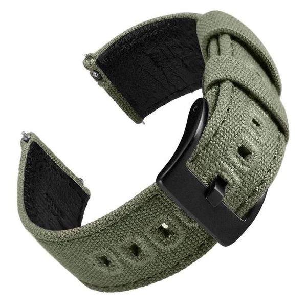 Uhrenarmbänder EACHE Stoff-Canvas-Echtlederarmbänder mit Schnellverschluss-Federsteg, grünes Segeltuchband239H