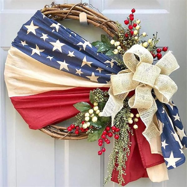 Frühlingskränze, Girlande, handgefertigt, Unabhängigkeitsdenkmal, patriotisch und 4. Juli, Veteranentag, amerikanische Blumenranken, dekorativ, Flow2935