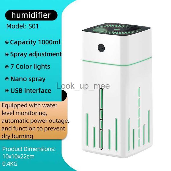 Luftbefeuchter, USB-Luftbefeuchter, 1000 ml, geeignet für Schlafzimmer, Büros, Häuser und Babyzimmer, mit 2 Kaltnebelmodi und 7 farbigen Lichtern, stummgeschaltet, YQ230927