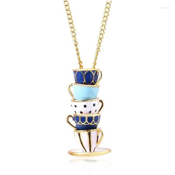 Anhänger Halsketten Europäische und amerikanische Modemarke Emaille Glasur Teetasse Kaffeetasse Halskette Metall Pullover Kette Schmuck für Mädchen Dr Dhqhj